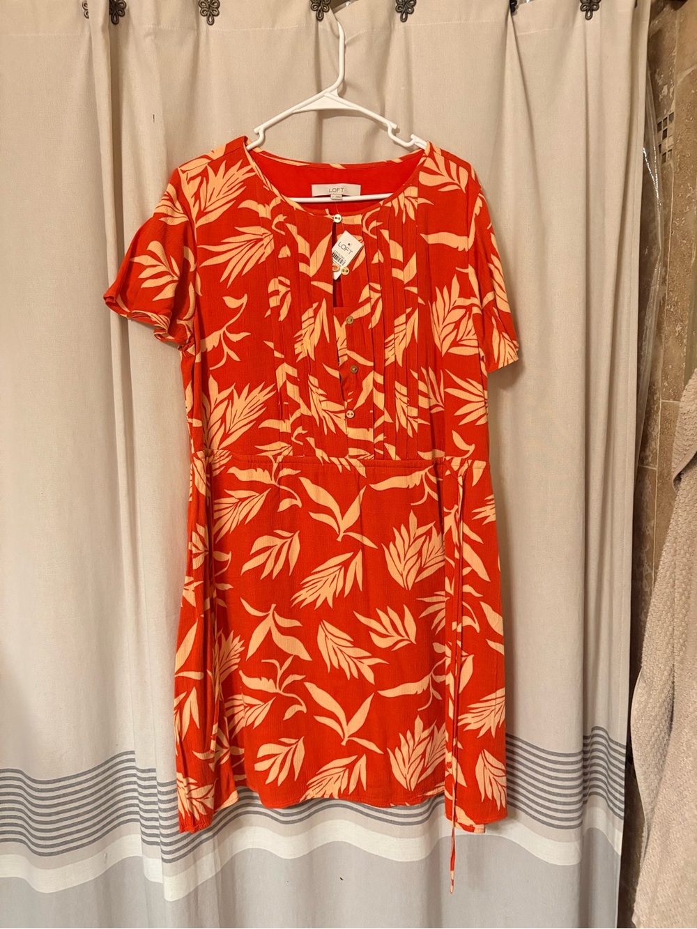 LOFT NWT Orange and Cream Tropical Print Mini Dress